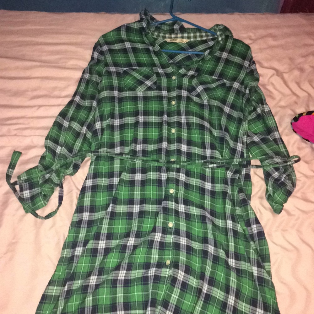 green flannel dress w flannel belt